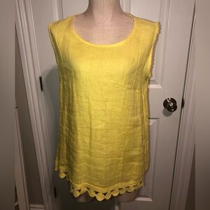 Charlie B - Bright Yellow Sleeveless Linen Top with Scalloped Hem